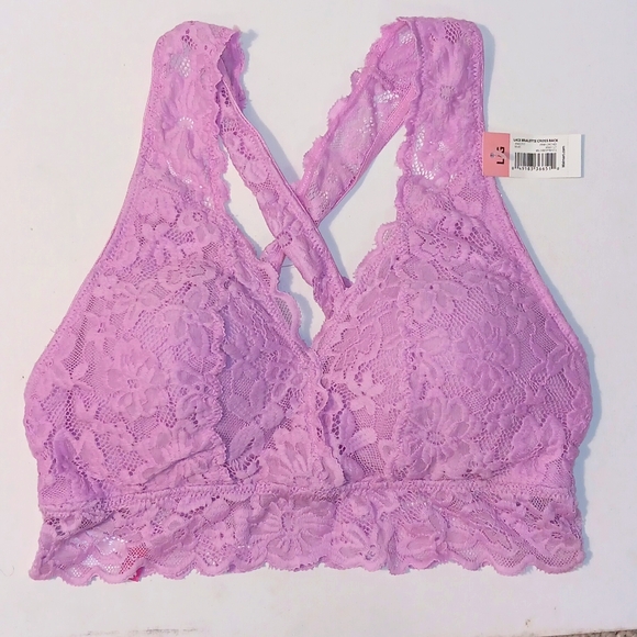 New Cross Back Lace Bralette with Removable Pads sizeL Mauve - Picture 1 of 4